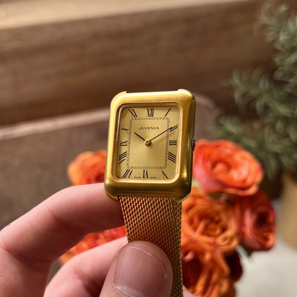 Vintage Juvenia Tank Watch Gold Mens Manual Wind Swiss